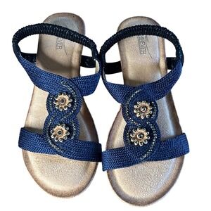 Shibever‎ Women's Blue Wedge Sandals Embellished Comfort Elastic Strap Size 38
